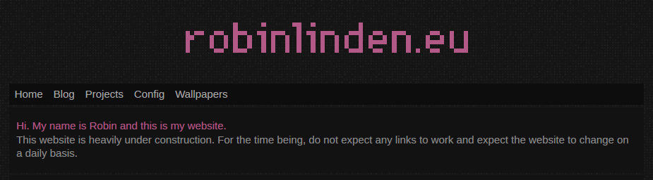 Header, menu, and first paragraph of robinlinden.eu (2014).